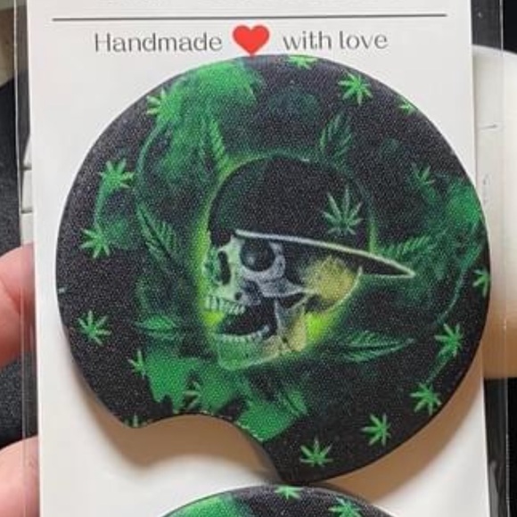 420 - Skull - pot plant Car Coasters 2 pack - Picture 2 of 2